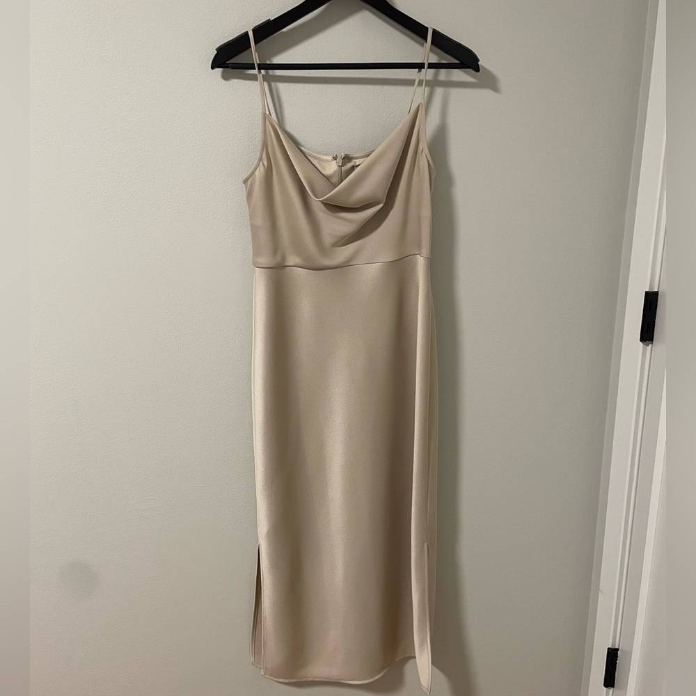 BHLDN Cali Satin Charmeuse Midi Dress in color Champagne - Picture 3 of 9